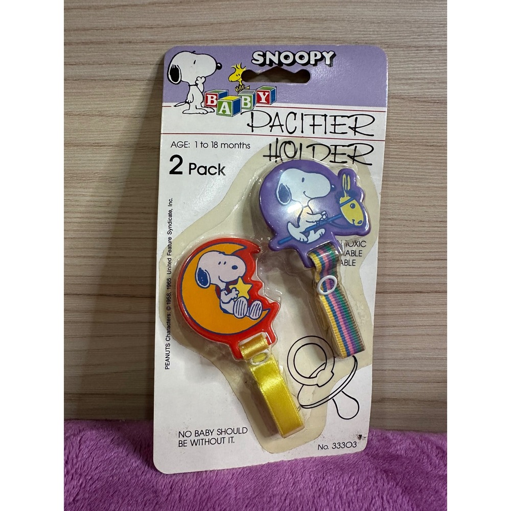 Snoopy Baby Pacifier Holder 2 Pack Peanuts Clip On Baby Shower Gift